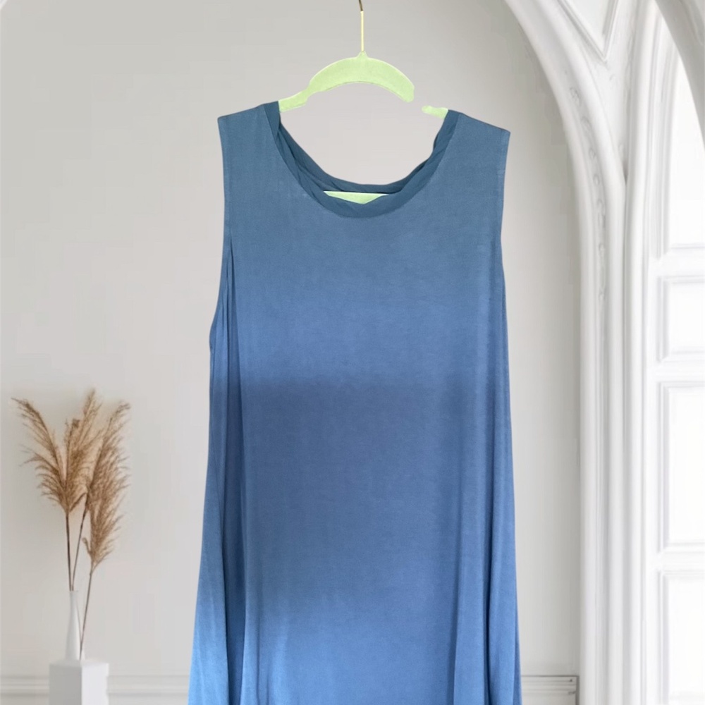 LOGO by Lori Goldstein High Low Tank Top Chiffon Scoop Neck Blue A261148 LRG